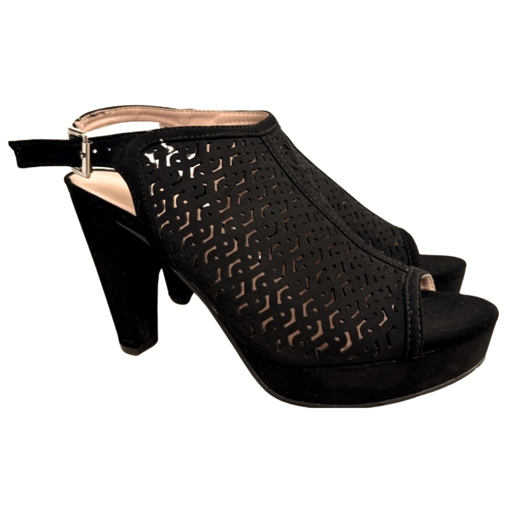 Forever Link Black Perforated Peeptoe Heels Size 6.5